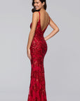 "Roxanna" Sequin Rose Pattern Floor Length Dress