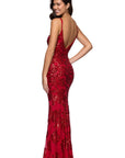 "Roxanna" Sequin Rose Pattern Floor Length Dress