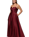 Plus "Jolie" Satin Tieback Floor Length Dress