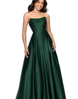 "Mia" Satin Strapless A-Line Corset Floor Length Dress