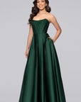 "Mia" Satin Strapless A-Line Corset Floor Length Dress