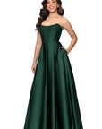 "Mia" Satin Strapless A-Line Corset Floor Length Dress