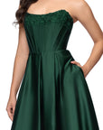 "Mia" Satin Strapless A-Line Corset Floor Length Dress
