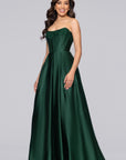 "Mia" Satin Strapless A-Line Corset Floor Length Dress