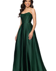 "Mia" Satin Strapless A-Line Corset Floor Length Dress