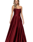 "Mia" Satin Strapless A-Line Corset Floor Length Dress
