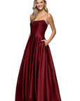 "Mia" Satin Strapless A-Line Corset Floor Length Dress