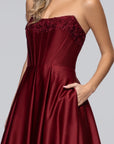 "Mia" Satin Strapless A-Line Corset Floor Length Dress
