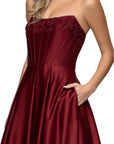 "Mia" Satin Strapless A-Line Corset Floor Length Dress