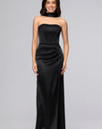 "Kylie" Satin Strapless Corset Scarf Floor Length Dress