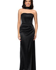 "Kylie" Satin Strapless Corset Scarf Floor Length Dress