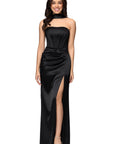 "Kylie" Satin Strapless Corset Scarf Floor Length Dress