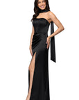 "Kylie" Satin Strapless Corset Scarf Floor Length Dress