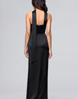 "Kylie" Satin Strapless Corset Scarf Floor Length Dress