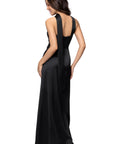 "Kylie" Satin Strapless Corset Scarf Floor Length Dress