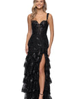 "Tinsley" Sequin and Lace Tiered Floor Length Dress