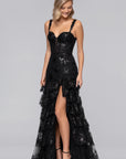 "Tinsley" Sequin and Lace Tiered Floor Length Dress