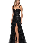 "Tinsley" Sequin and Lace Tiered Floor Length Dress