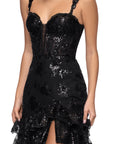 "Tinsley" Sequin and Lace Tiered Floor Length Dress
