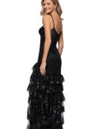 "Tinsley" Sequin and Lace Tiered Floor Length Dress