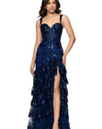 "Tinsley" Sequin and Lace Tiered Floor Length Dress