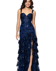"Tinsley" Sequin and Lace Tiered Floor Length Dress
