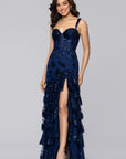 "Tinsley" Sequin and Lace Tiered Floor Length Dress