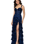 "Tinsley" Sequin and Lace Tiered Floor Length Dress