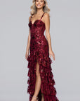 "Tinsley" Sequin and Lace Tiered Floor Length Dress