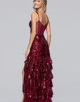 "Tinsley" Sequin and Lace Tiered Floor Length Dress