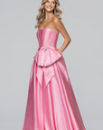 "Jackeline" Satin Strapless Bow Embellished Floor Length Dress