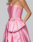 "Jackeline" Satin Strapless Bow Embellished Floor Length Dress