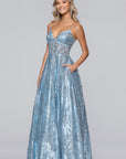 "Jill" Illusion Glitter Floor Length Dress
