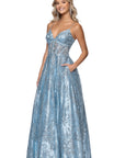 "Jill" Illusion Glitter Floor Length Dress