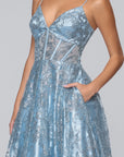 "Jill" Illusion Glitter Floor Length Dress