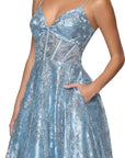 "Jill" Illusion Glitter Floor Length Dress