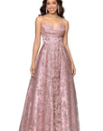 "Lexi" Glitter Mesh Sweetheart Floor Length Dress