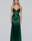 "Ashley" Satin Illusion Corset Floor Length Dress
