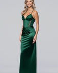 "Ashley" Satin Illusion Corset Floor Length Dress