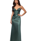 "Ashley" Satin Illusion Corset Floor Length Dress