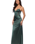 "Ashley" Satin Illusion Corset Floor Length Dress