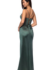 "Ashley" Satin Illusion Corset Floor Length Dress