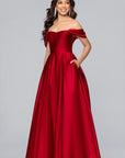 "Laurel" Satin Off Shoulder Floor Length Dress
