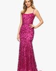 "Marcia" Glitter Mesh Lace-Up Floor Length Dress