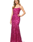 "Marcia" Glitter Mesh Lace-Up Floor Length Dress