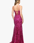 "Marcia" Glitter Mesh Lace-Up Floor Length Dress