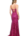 "Marcia" Glitter Mesh Lace-Up Floor Length Dress