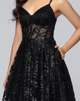 "Evie" Glitter Mesh Bow Lace Up Back Floor Length Dress