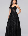 "Evie" Glitter Mesh Bow Lace Up Back Floor Length Dress