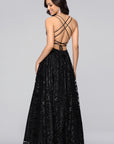 "Evie" Glitter Mesh Bow Lace Up Back Floor Length Dress